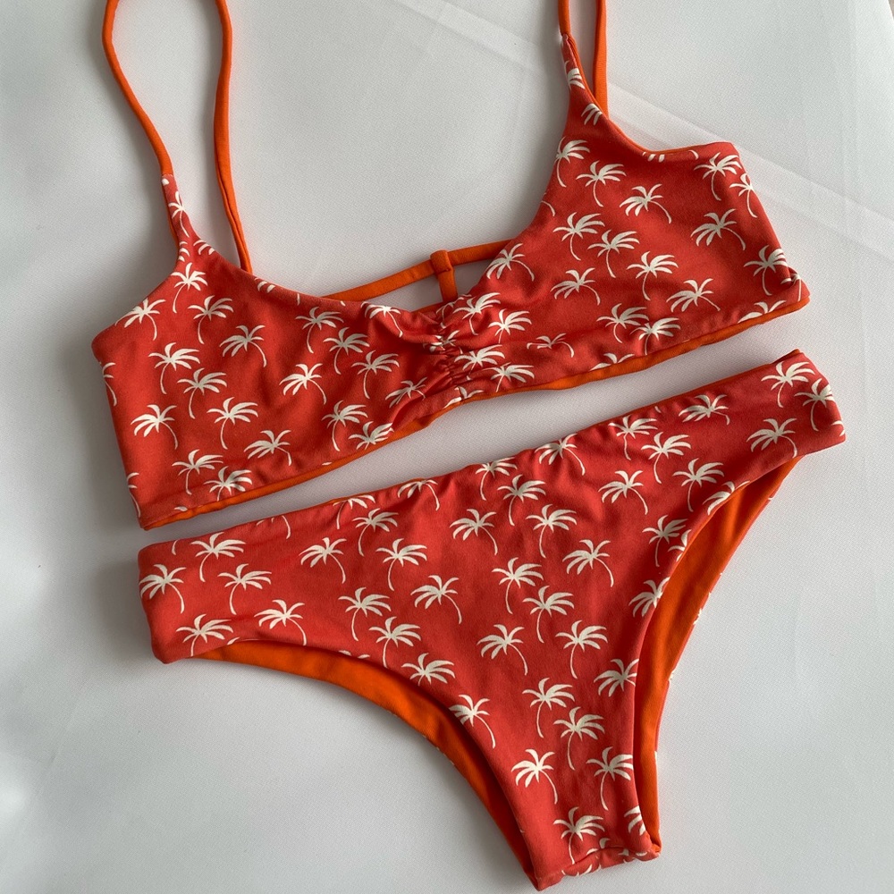 San Lorenzo Orange Palm-Print Bikini Set